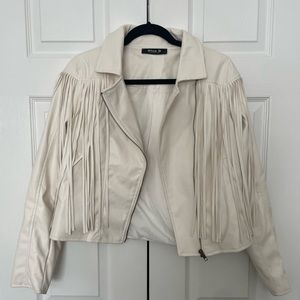 White Fringe Leather Jacket
